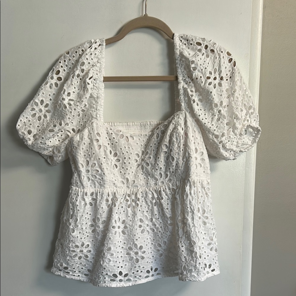 Lilly Pulitzer White Eyelet Puff Sleeve Top